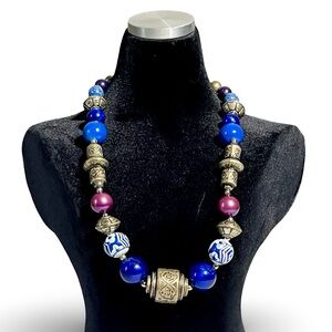 Bead Work Necklace Embossed Graduated Beads